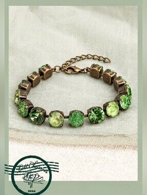 Peridot Apple Green Crystal in Classic Tennis  Bracelet in Brass Or Gold Plated